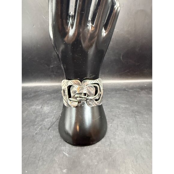 Vintage Navajo RK Designer Buckle Native American Silver-Tone Cuff Bracelet - Picture 1 of 7
